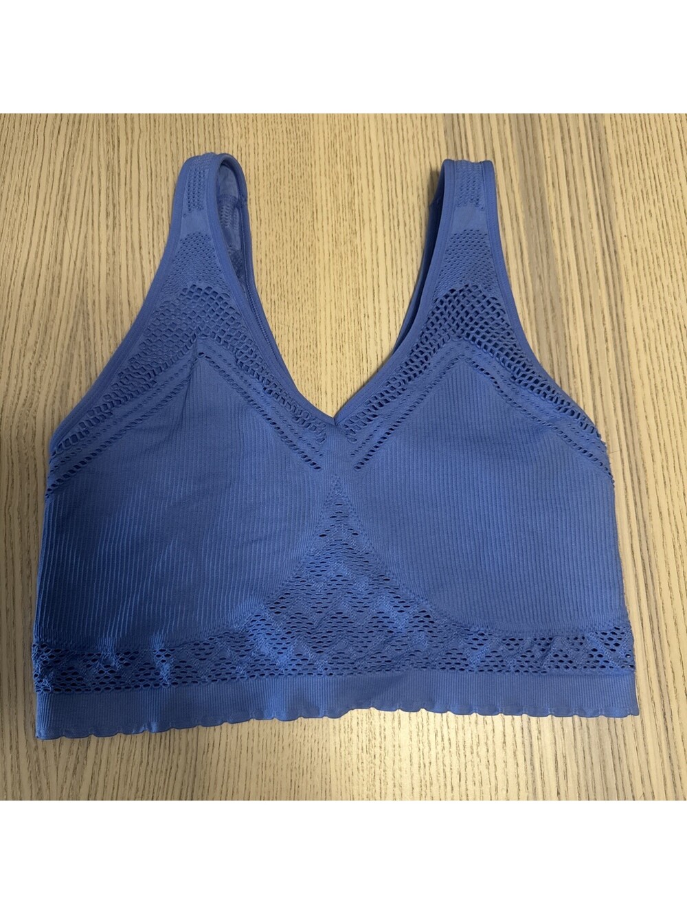 Aerie Superchill Seamless Bra Top Blue Crochet Mesh Bralette XL